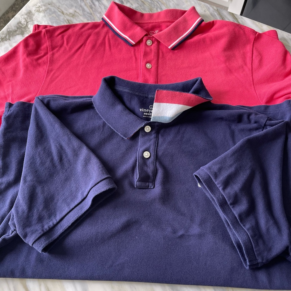 2 pack Vineyard Vines Heritage Pique Short Sleeve Collard Polo Shirt Size Medium